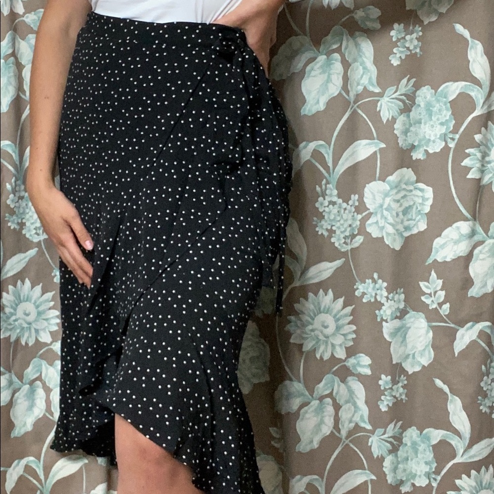 Black Polka Dot Wrap Skirt
